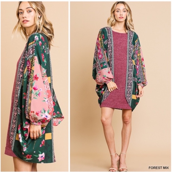 Umgee Sweaters - Umgee Open Front Scarf Print Kimono💕🌸